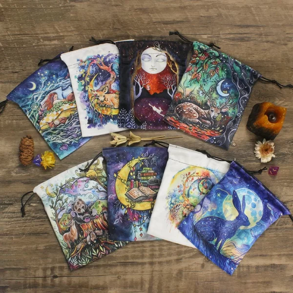 Colorful double-sided animal velvet bag, thick velvet tarot card bag, portable speed pocket, Christmas gift bag (4)