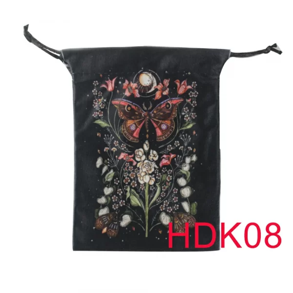 Double sided color printed velvet bag, Christmas butterfly lace velvet table bag, herbal quick pocket, animal tarot card bag (15)