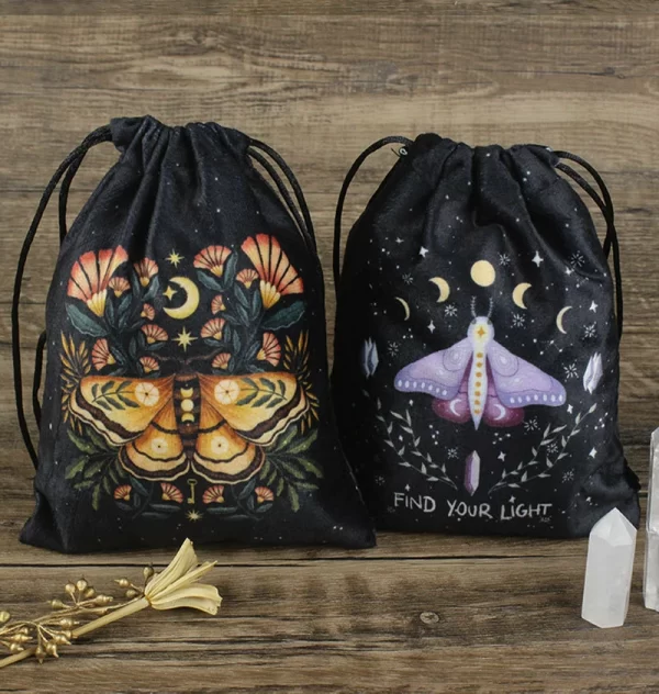 Double sided color printed velvet bag, Christmas butterfly lace velvet table bag, herbal quick pocket, animal tarot card bag (2)