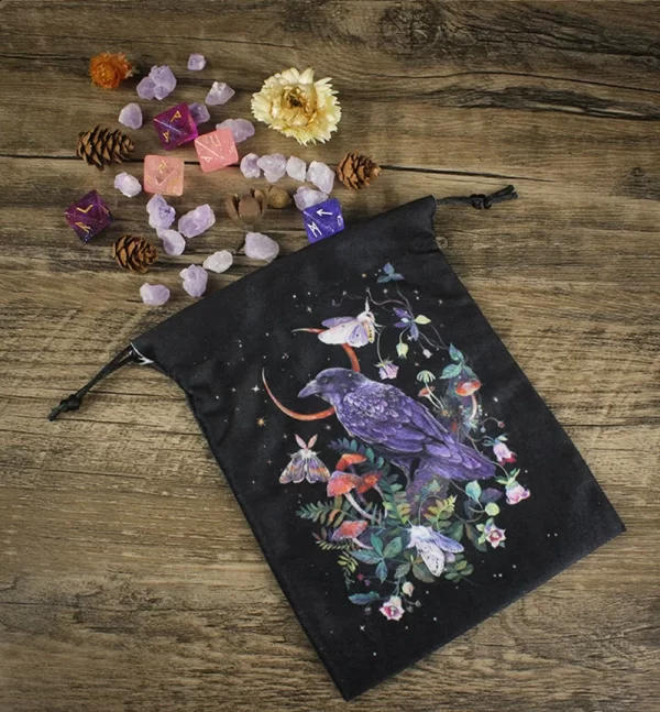 Double sided color printed velvet bag, Christmas butterfly lace velvet table bag, herbal quick pocket, animal tarot card bag (3)