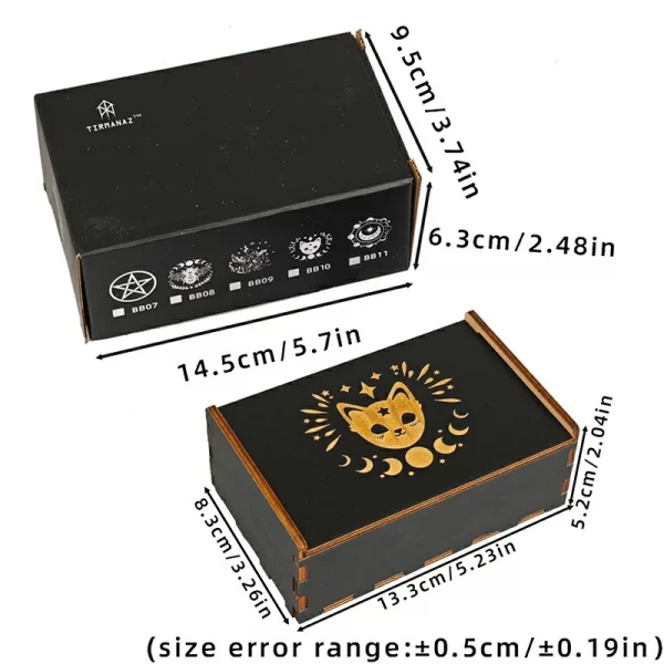 Handcrafted Wooden Tarot Card Storage Box - Mystic Symbols, Independent Art Organizer for Cards, Crystals, Energy Stones, Dice - Black (6)