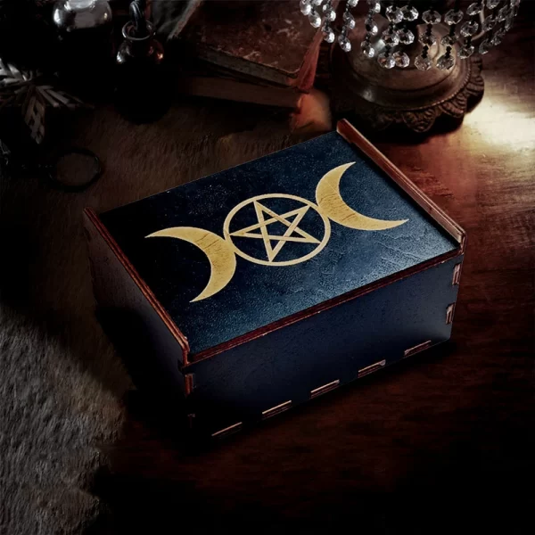 Handcrafted Wooden Tarot Card Storage Box - Mystic Symbols, Independent Art Organizer for Cards, Crystals, Energy Stones, Dice - Black (7)