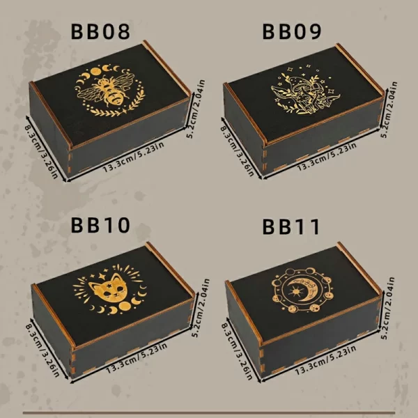 Handcrafted Wooden Tarot Card Storage Box - Mystic Symbols, Independent Art Organizer for Cards, Crystals, Energy Stones, Dice - Black (8)