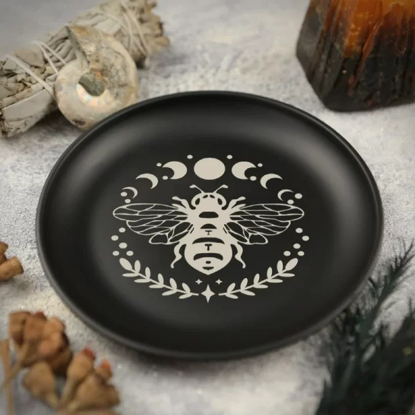 New 14cm Black Cat Stainless Steel Plate, Metal Candlestick, Crystal Steel Plate, Ritual Meditation Plate, Herbal Tray, Decorative Plate (14)