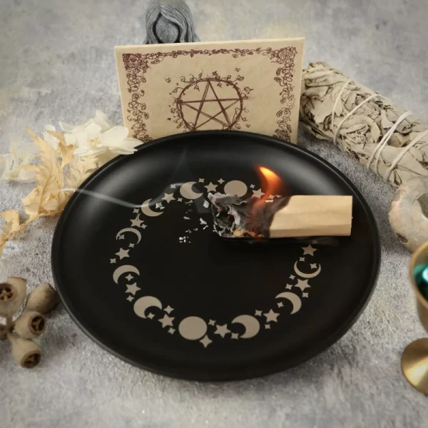 New 14cm Black Cat Stainless Steel Plate, Metal Candlestick, Crystal Steel Plate, Ritual Meditation Plate, Herbal Tray, Decorative Plate (2)