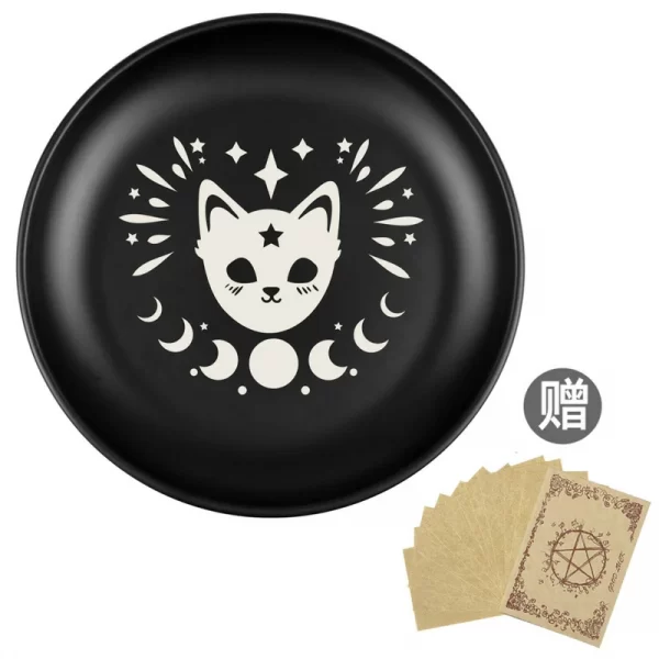 New 14cm Black Cat Stainless Steel Plate, Metal Candlestick, Crystal Steel Plate, Ritual Meditation Plate, Herbal Tray, Decorative Plate (3)