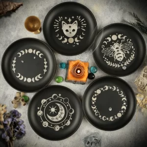 New 14cm Black Cat Stainless Steel Plate, Metal Candlestick, Crystal Steel Plate, Ritual Meditation Plate, Herbal Tray, Decorative Plate