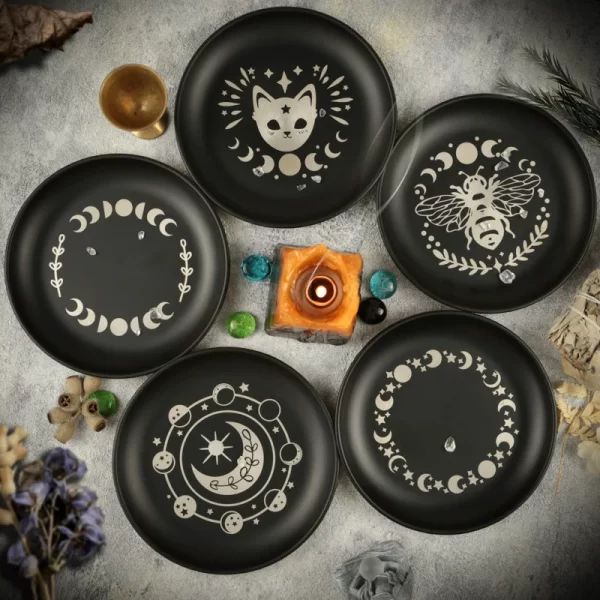 New 14cm Black Cat Stainless Steel Plate, Metal Candlestick, Crystal Steel Plate, Ritual Meditation Plate, Herbal Tray, Decorative Plate (5)