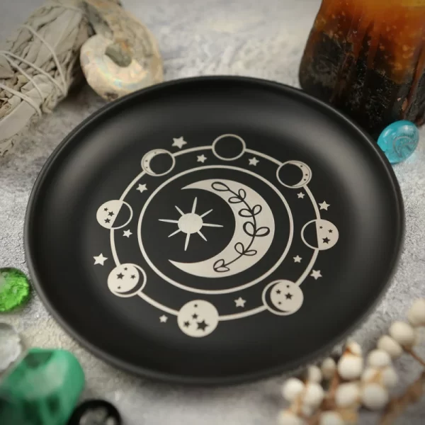 New 14cm Black Cat Stainless Steel Plate, Metal Candlestick, Crystal Steel Plate, Ritual Meditation Plate, Herbal Tray, Decorative Plate (6)