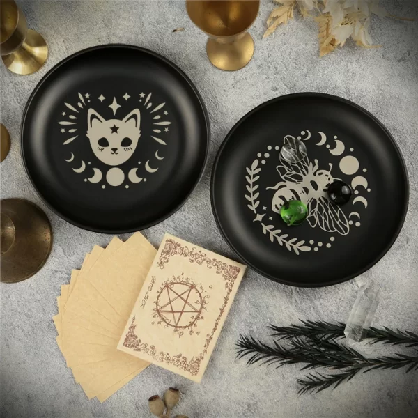 New 14cm Black Cat Stainless Steel Plate, Metal Candlestick, Crystal Steel Plate, Ritual Meditation Plate, Herbal Tray, Decorative Plate (7)