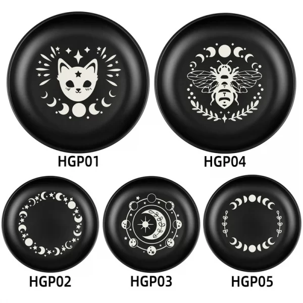 New 14cm Black Cat Stainless Steel Plate, Metal Candlestick, Crystal Steel Plate, Ritual Meditation Plate, Herbal Tray, Decorative Plate (9)