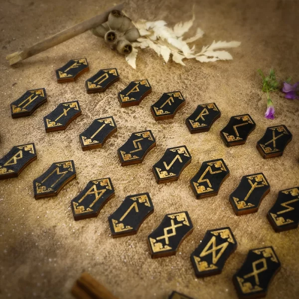 New Woodcut Runes Set Black Symbol Western Mystic Beginner Prop Runes Set Runes Set (1)