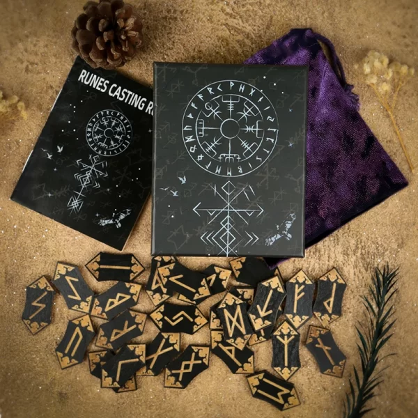 New Woodcut Runes Set Black Symbol Western Mystic Beginner Prop Runes Set Runes Set (4)