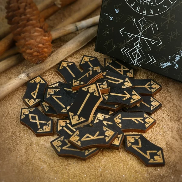 New Woodcut Runes Set Black Symbol Western Mystic Beginner Prop Runes Set Runes Set (5)