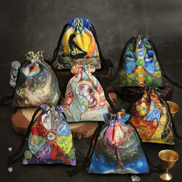 Tarot card bag, color printed velvet bag, gift, crystal stone storage bag (1)