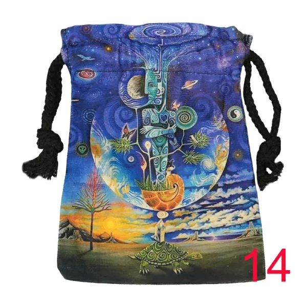 Tarot card bag, color printed velvet bag, gift, crystal stone storage bag (21)