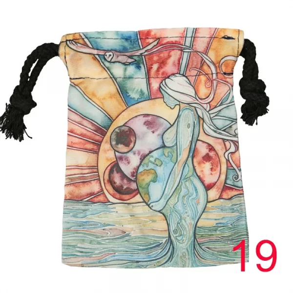 Tarot card bag, color printed velvet bag, gift, crystal stone storage bag (26)