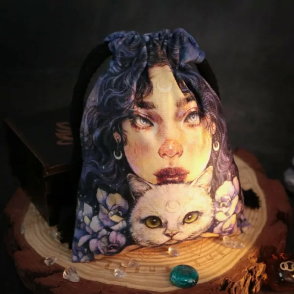 Tarot card bag, color printed velvet bag, gift, crystal stone storage bag (32)