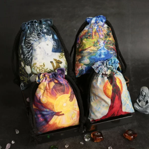 Tarot card bag, color printed velvet bag, gift, crystal stone storage bag (6)