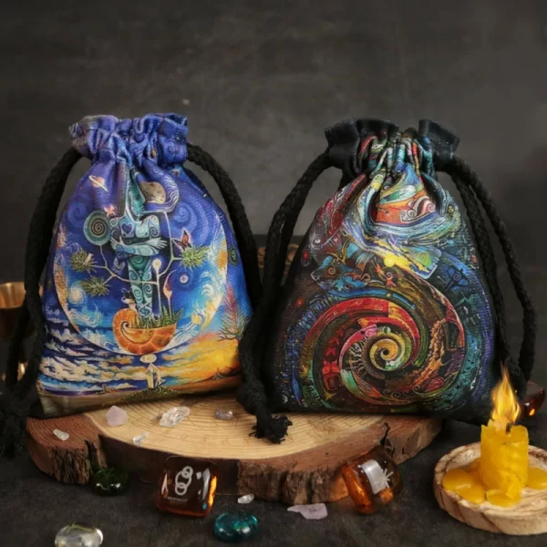 Tarot card bag, color printed velvet bag, gift, crystal stone storage bag (9)