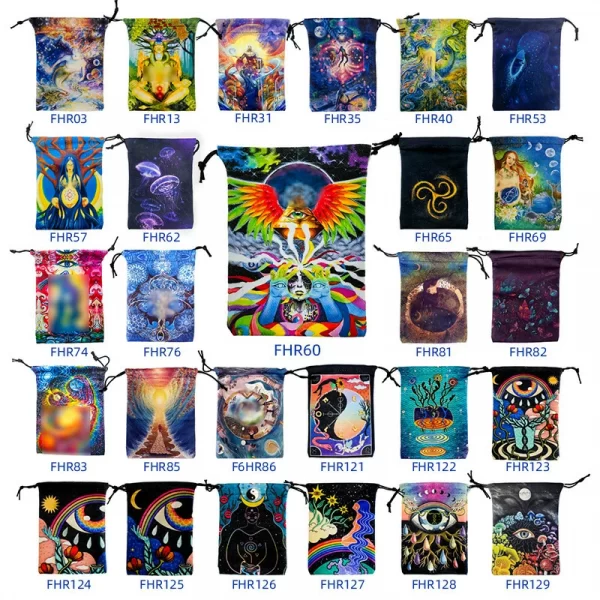 Thick velvet cloth bag, double-sided color printed drawstring card bag, tarot table bag, tarot drawstring storage bag, accessory bag (6)