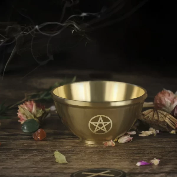 Three phase Moon Five pointed Star Aromatherapy Copper Bowl Energy Ceremony Candlestick Brass Bowl Meditation Surrounding Crystal Stone Decorative Bowl (1)