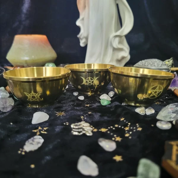 Three phase Moon Five pointed Star Aromatherapy Copper Bowl Energy Ceremony Candlestick Brass Bowl Meditation Surrounding Crystal Stone Decorative Bowl (17)