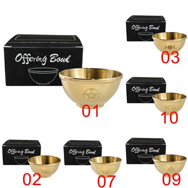 Three phase Moon Five pointed Star Aromatherapy Copper Bowl Energy Ceremony Candlestick Brass Bowl Meditation Surrounding Crystal Stone Decorative Bowl (21)