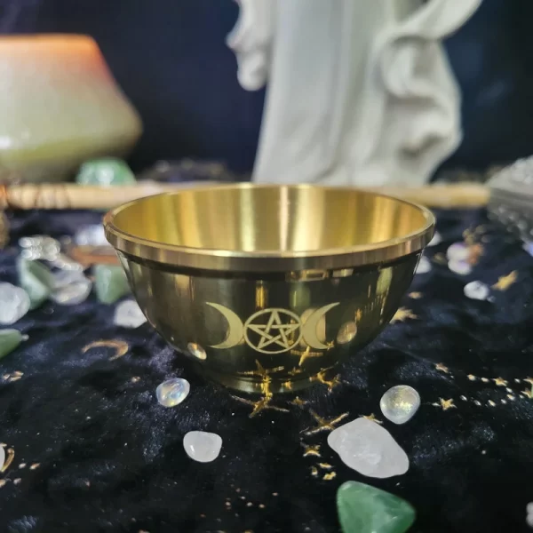 Three phase Moon Five pointed Star Aromatherapy Copper Bowl Energy Ceremony Candlestick Brass Bowl Meditation Surrounding Crystal Stone Decorative Bowl (4)
