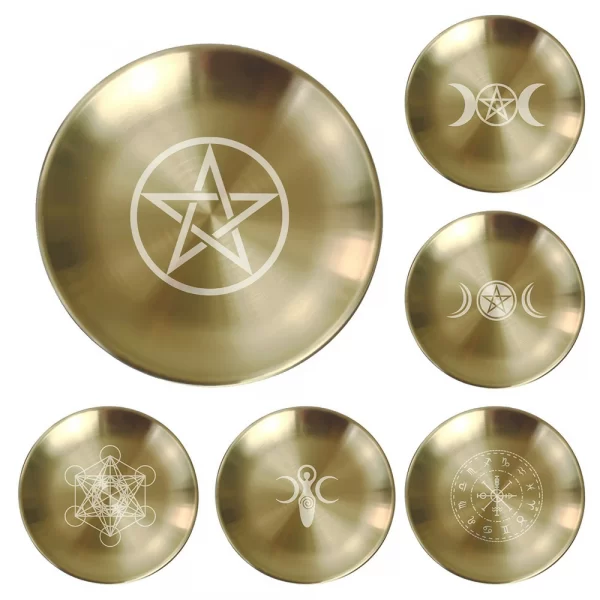 Three-phase Moon Pentagram Metatron Tarot Meditation Ceremony Metal Tray (15)