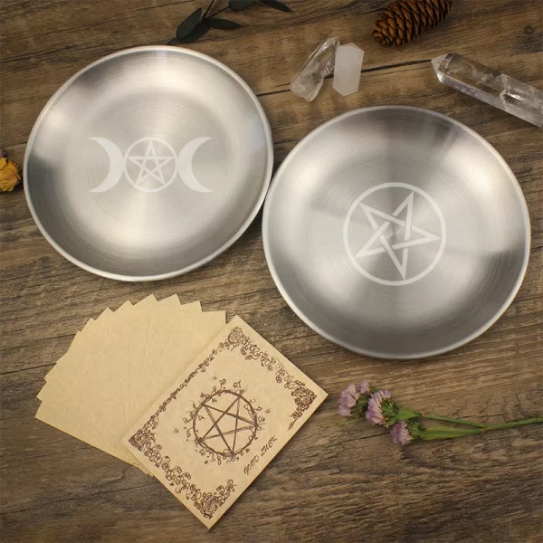 Three-phase Moon Pentagram Metatron Tarot Meditation Ceremony Metal Tray (17)