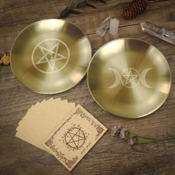 Three-phase Moon Pentagram Metatron Tarot Meditation Ceremony Metal Tray (19)