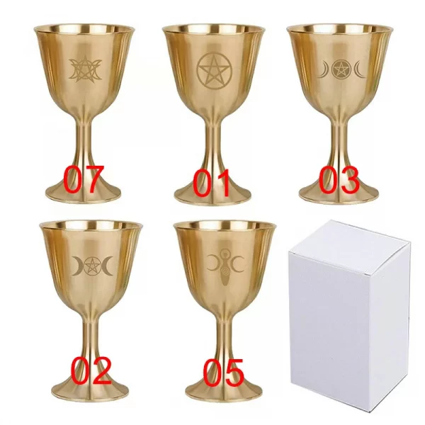 Three phase moon pentagram ornament cup water element Wicca ritual Holy Grail copper Holy Grail brass cup tarot supplies (13)