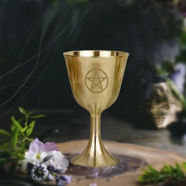 Three phase moon pentagram ornament cup water element Wicca ritual Holy Grail copper Holy Grail brass cup tarot supplies (2)
