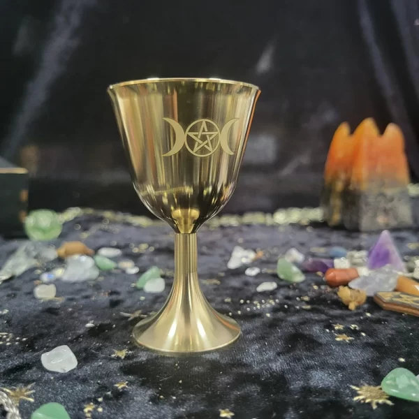 Three phase moon pentagram ornament cup water element Wicca ritual Holy Grail copper Holy Grail brass cup tarot supplies (4)