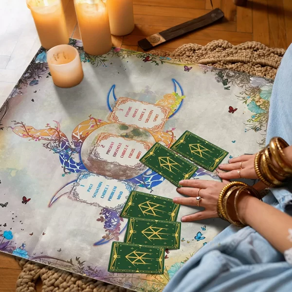 Velvet Tarot Card Tablecloth Serpentine Tablecloth Colorful Velvet Tablecloth Past Present Future Card Interpretation Ceremony Cloth (1)