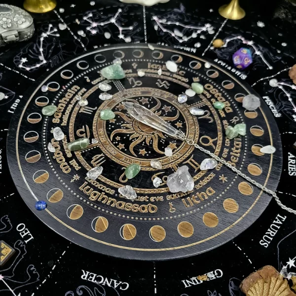 Wheel of Year Calendar Wheel Sun Moon Ins Wind Oak Carving Home Decor Wooden Plate (11)