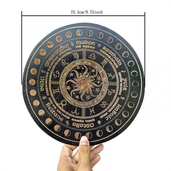Wheel of Year Calendar Wheel Sun Moon Ins Wind Oak Carving Home Decor Wooden Plate (3)