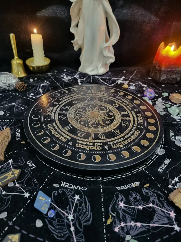 Wheel of Year Calendar Wheel Sun Moon Ins Wind Oak Carving Home Decor Wooden Plate (5)