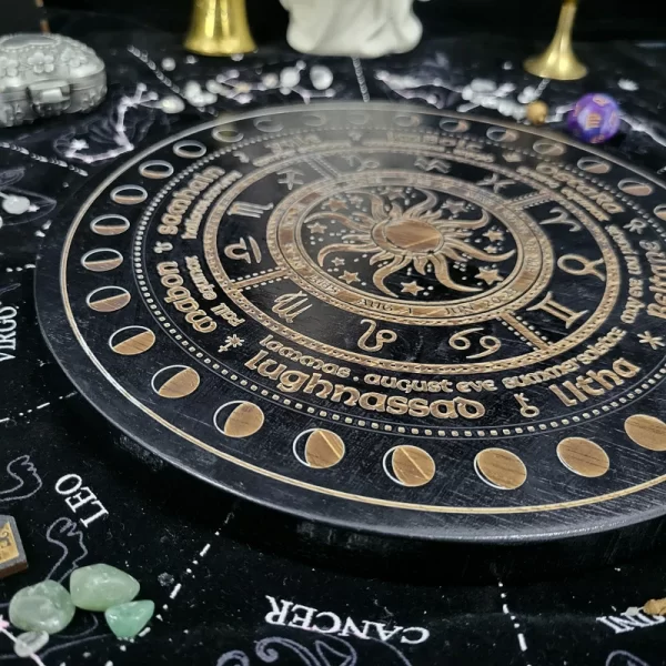 Wheel of Year Calendar Wheel Sun Moon Ins Wind Oak Carving Home Decor Wooden Plate (6)