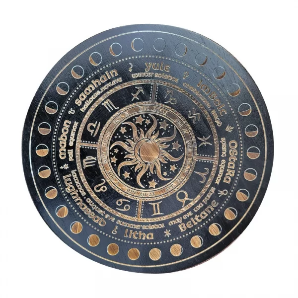 Wheel of Year Calendar Wheel Sun Moon Ins Wind Oak Carving Home Decor Wooden Plate (7)