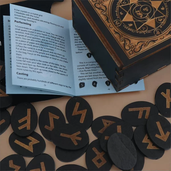 Woodcut Runes Symbol Set Carving Push Pull Wooden Box Like Niven Set Black Symbol Runes Like Niven (19)