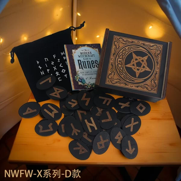 Woodcut Runes Symbol Set Carving Push Pull Wooden Box Like Niven Set Black Symbol Runes Like Niven (2)