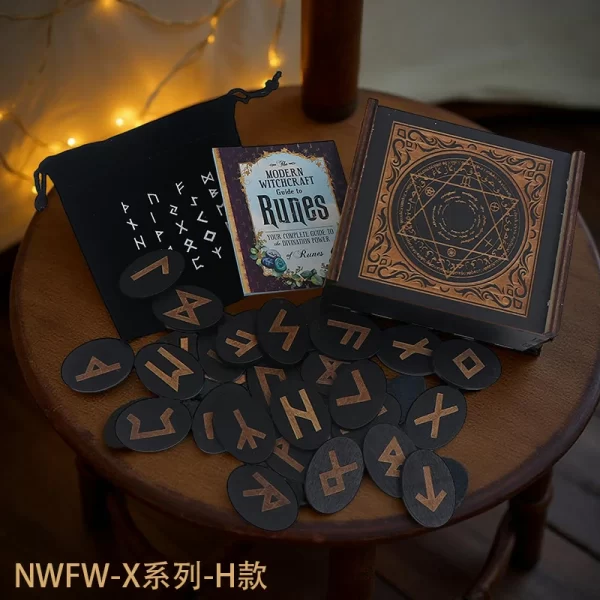 Woodcut Runes Symbol Set Carving Push Pull Wooden Box Like Niven Set Black Symbol Runes Like Niven (4)