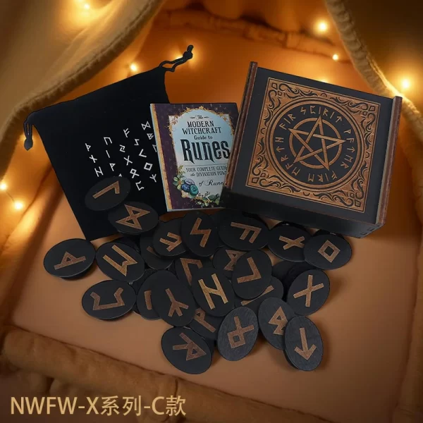 Woodcut Runes Symbol Set Carving Push Pull Wooden Box Like Niven Set Black Symbol Runes Like Niven (5)