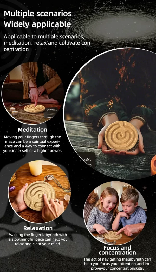 Wooden Finger Maze Breathing Board Finger Labyrinth Meditation Ceremony Stress Relieving Finger Disk Wooden (10)