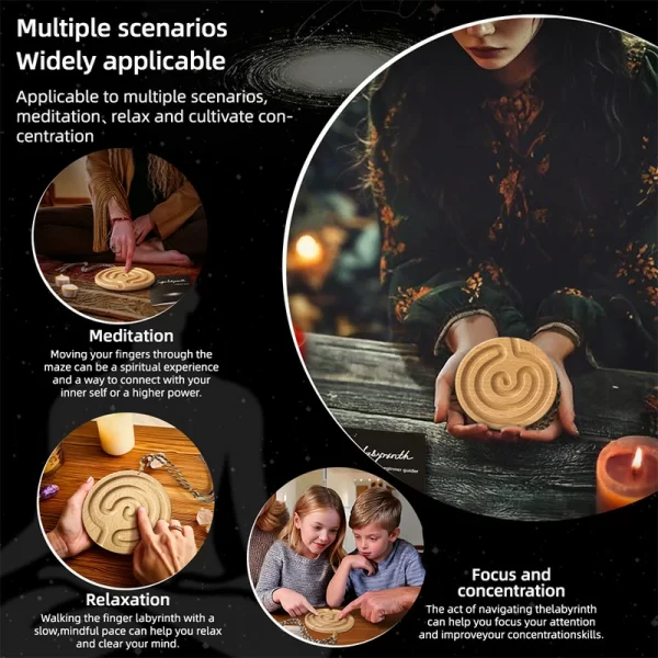 Wooden Finger Maze Breathing Board Finger Labyrinth Meditation Ceremony Stress Relieving Finger Disk Wooden (3)