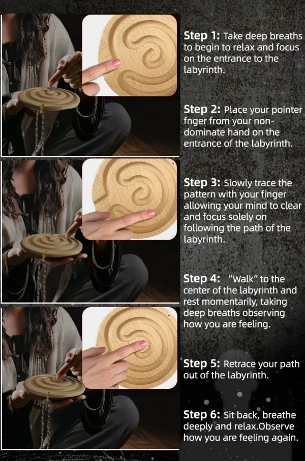 Wooden Finger Maze Breathing Board Finger Labyrinth Meditation Ceremony Stress Relieving Finger Disk Wooden (9)