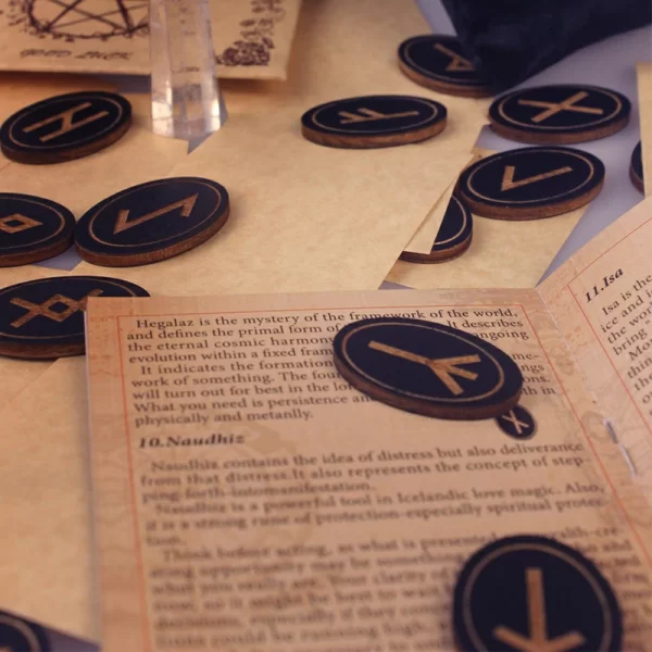 Wooden Witch Runes Set with Instruction Manual and Cloth Bag - 25PCS (1)