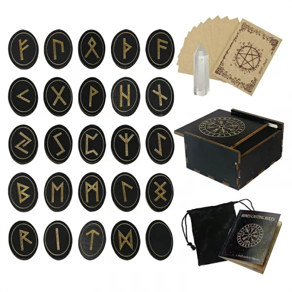 Wooden Witch Runes Set with Instruction Manual and Cloth Bag - 25PCS (5)